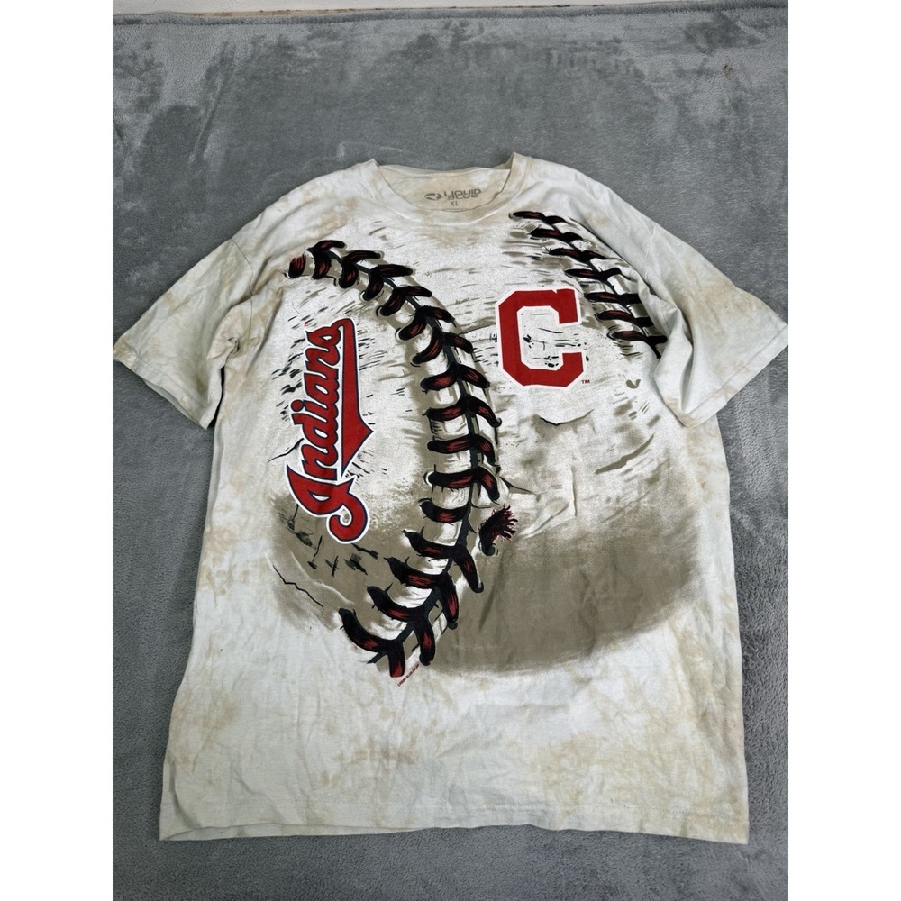 Cleveland Indians MLB Liquid Blue T Shirt Men's Size XL Beige